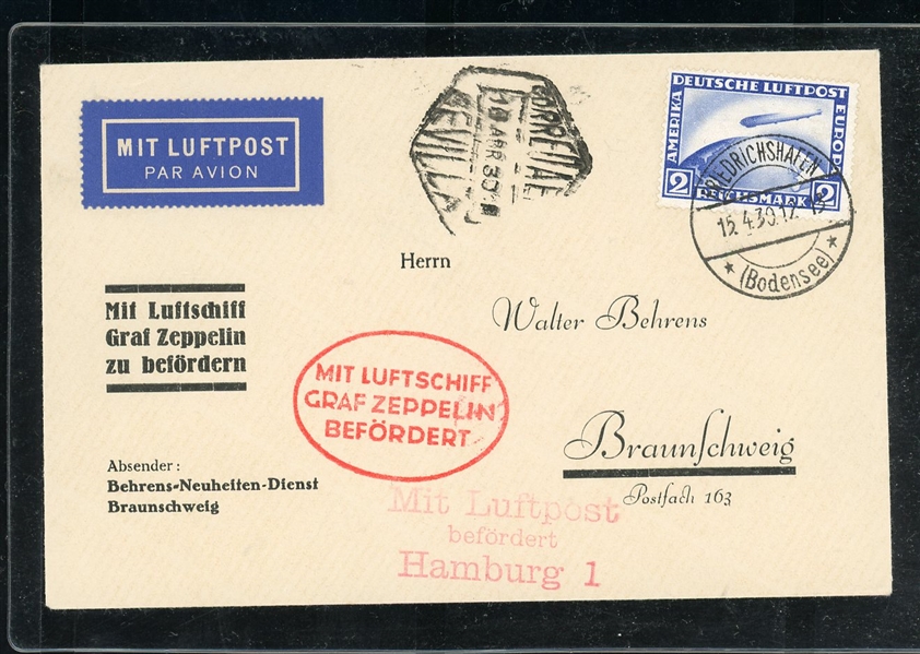 Germany Scott C36 Zeppelin Cover (SCV $90)