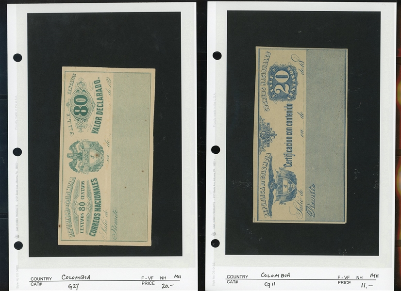 Colombia and States Insured Letter Stamps, 10 Different (Est $90-120)
