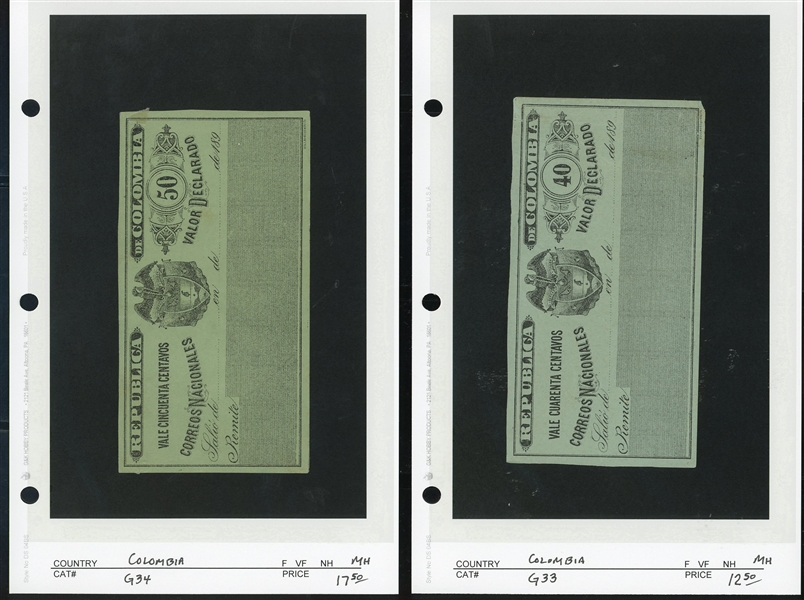 Colombia and States Insured Letter Stamps, 10 Different (Est $90-120)