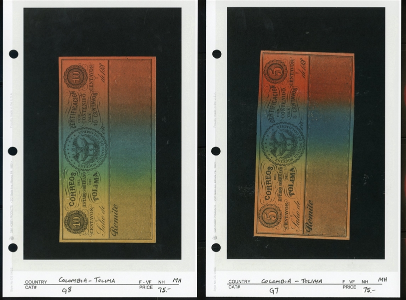 Colombia and States Insured Letter Stamps, 10 Different (Est $90-120)