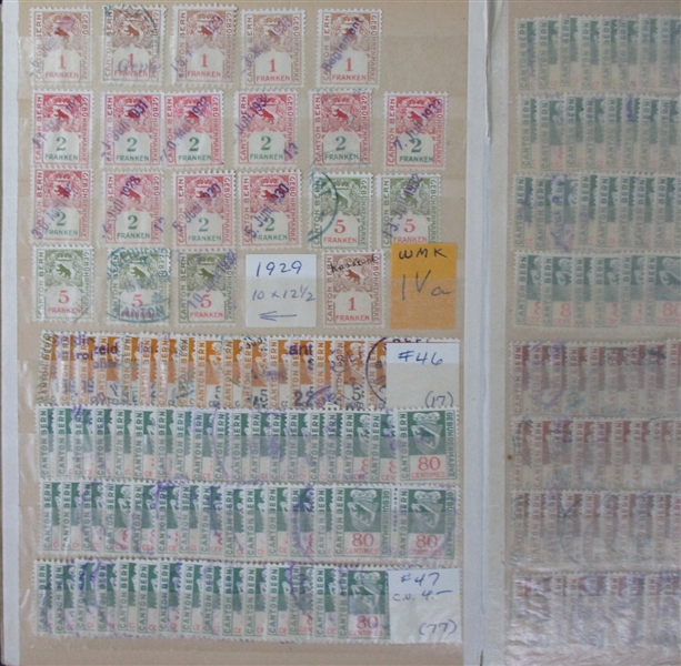 Switzerland - Bern Canton Revenues and Military Stamps (Est $100-150)