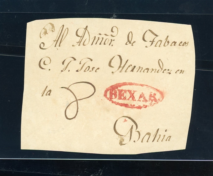 BEXAR Cancel on Cover Front to Bahia Texas (Est $500-750)