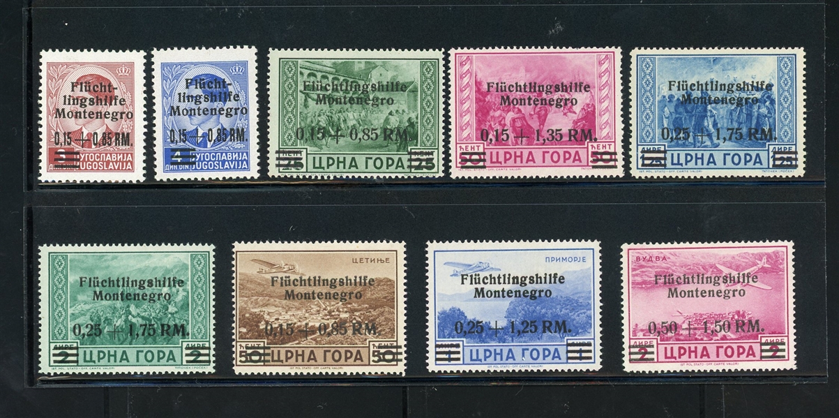 Montenegro Scott 3NB1-6, 3NCB1-3 MNH Sets, German Occupation (SCV $395)