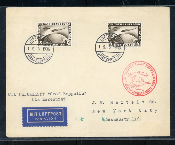 Germany Scott C39 (x2) on 1930 South American Zeppelin Cover (SCV $375++)