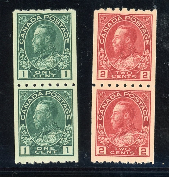 Canada Scott 123-124 MHR F-VF Coil Pairs, 1913 Admirals (SCV $440)