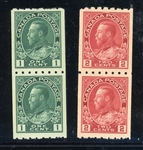 Canada Scott 123-124 MHR F-VF Coil Pairs, 1913 Admirals (SCV $440)
