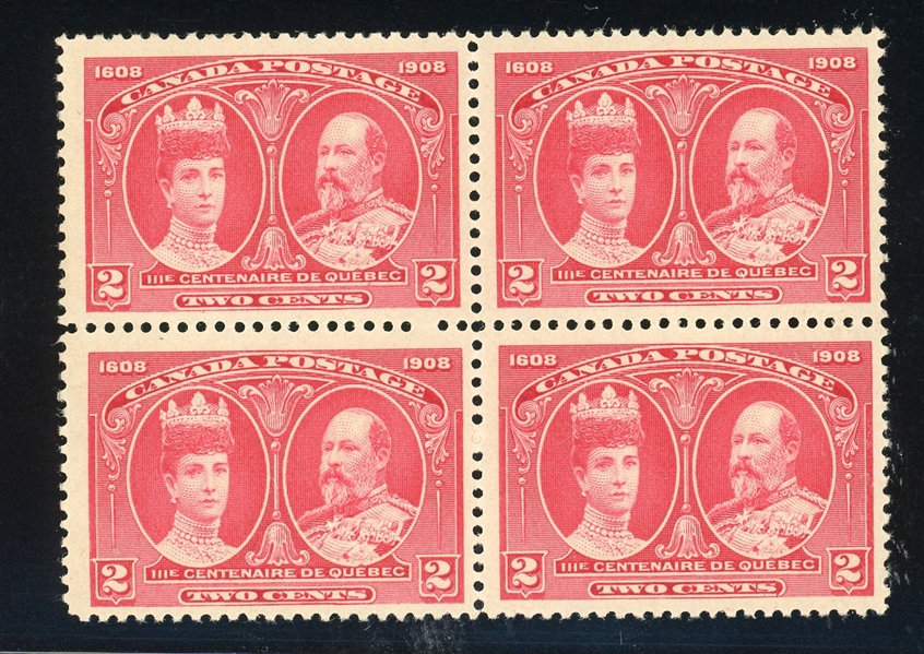 Canada Scott 98 MNH VF Block of 4, 1908 Quebec (SCV $500)