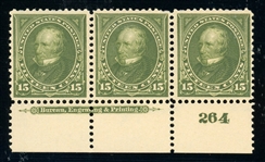 USA Scott 284  MNH Plt# Strip/3 F-VF, 1898 15¢ Clay (SCV $1575)