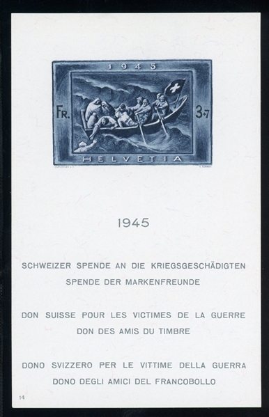 Switzerland Scott B143 MNH - 1945 Lifeboat Souvenir Sheet (SCV $225)