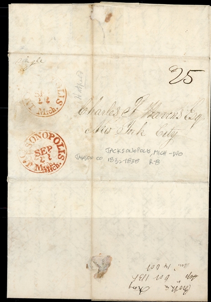 Michigan Postal History - 1838 Jacksonopolis DPO (Est $80-120)