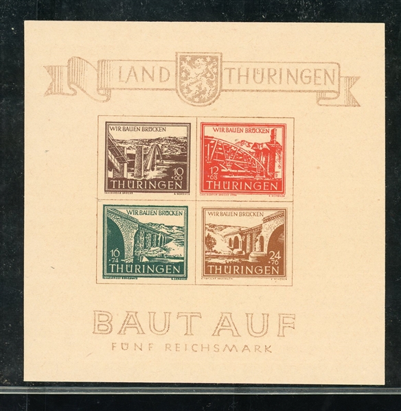 Germany Thuringia Scott 16NB4a MNH, 1946 Souvenir Sheet (SCV $275)