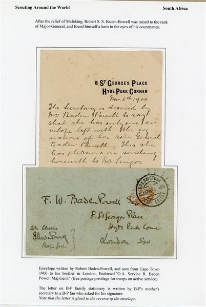 Historical Cover from Maj. Gen. Robert Baden-Powell Sent From Cape Town South Africa (Est $250-$300)
