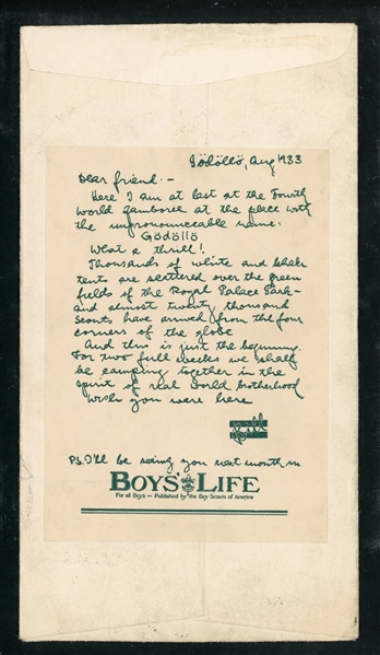 Historical Cover from the 1933 4th World Scout Jamboree, Godollo, Hungary (Est $100-$200)