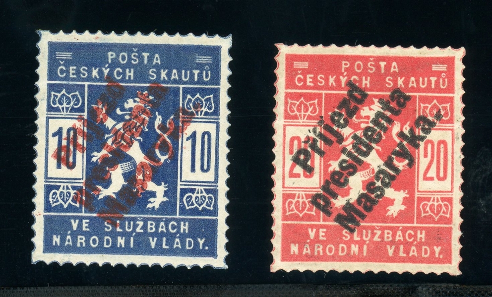 Czechoslovakia Scout Local Issues OL1-OL2 with Arrival of President Masaryk Overprints (SCV $4900)
