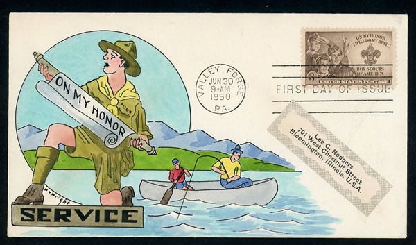 USA Scott 995 First Day Cover, William N. Wright Hand-Painted -1950 Boy Scouts (Est $150 -250)