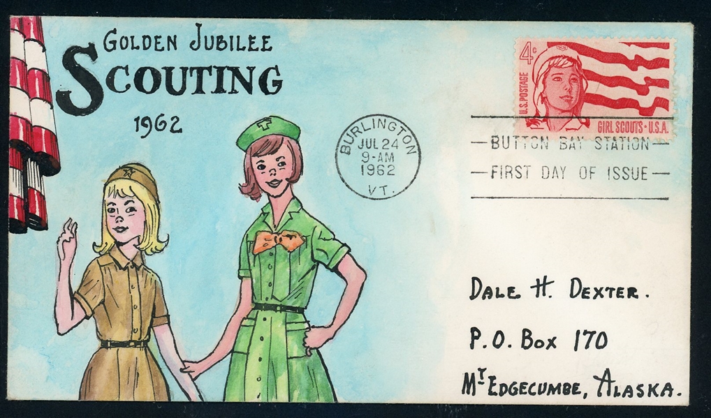 USA Scott 1199 First Day Cover, Herman R. Maul Hand-Painted -1962 Girl Scouts (Est $150 -250)