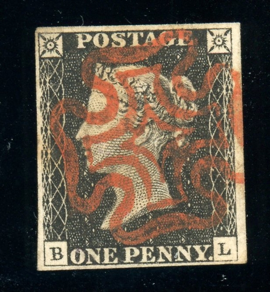 Great Britain Scott 1 Used Penny Black with 4 Margins (SCV $375)