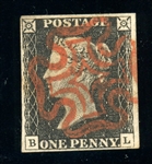 Great Britain Scott 1 Used Penny Black with 4 Margins (SCV $375)