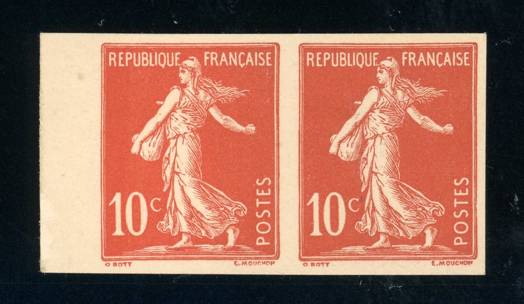 France 10¢ Sower on Ground Issue - Imperforate Pair on Card Proof (Maury €700)