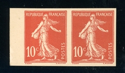 France 10¢ Sower on Ground Issue - Imperforate Pair on Card Proof (Maury €700)