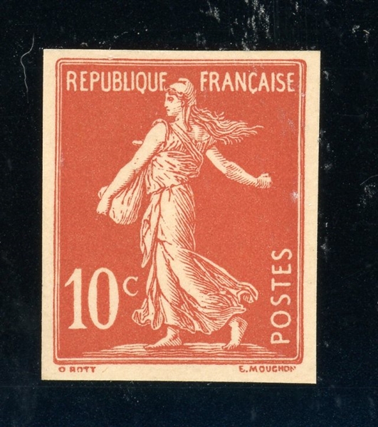 France 10¢ Sower on Ground Issue - Imperforate Single on Card Proof (Maury €350)