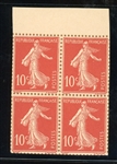 France 10¢ Sower Issue - Imperforate Block/4 on Card Proof with Printed Perfs (Maury €1400)