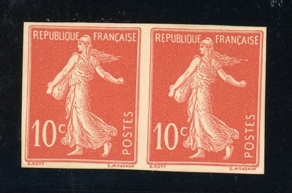 France 10¢ Sower Issue - Imperforate Pair on Card Proof (Maury €700)