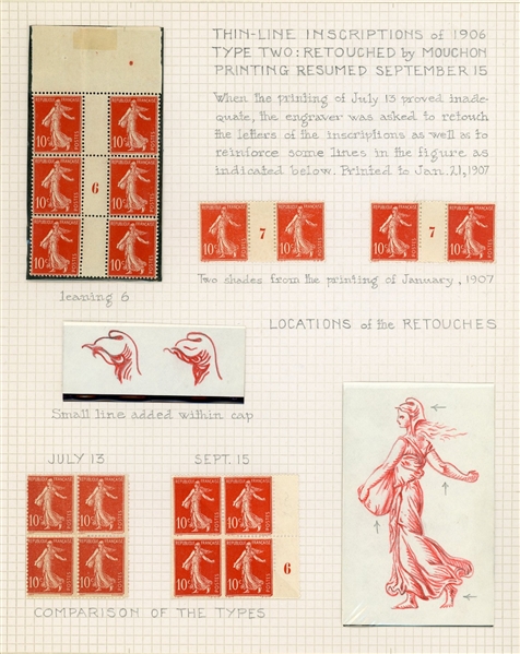 France 10¢ Sower Issue - 1906 The Thin-Line Inscriptions, Primitive version (Maury €1125)