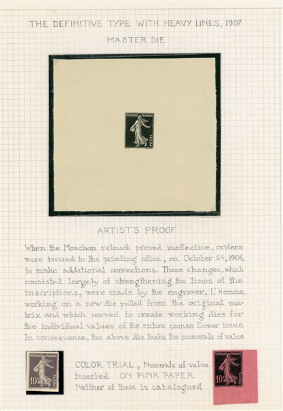 France 10¢ Sower Issue - 1907 Artist's Proof and Color Trials (Est $600-750)