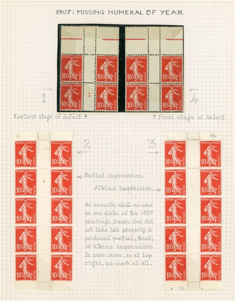 France 10¢ Sower Issue - 1907 Printing with Missing Millésime (Maury €300)