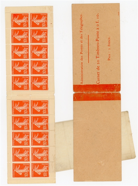 France 10¢ Sower Issue - Exploded Booklet of 20, Spink/Maury 20 (Maury €600)