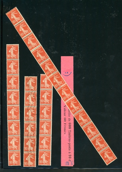 France 10¢ Sower Issue - Coil Strips Mint and Used (Est $600-700)