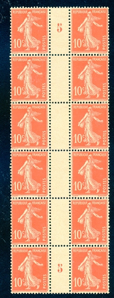 France 10¢ Sower Issue - Double Strip of 6 with Two Millésime Numbers (Maury €400)
