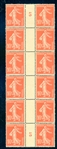 France 10¢ Sower Issue - Double Strip of 6 with Two Millésime Numbers (Maury €400)