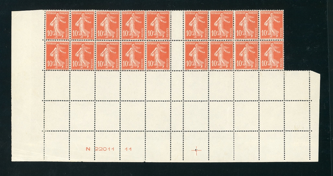 France 10¢ Sower Issue - Partial Pane Destined for Coil Production (Est $200-300))