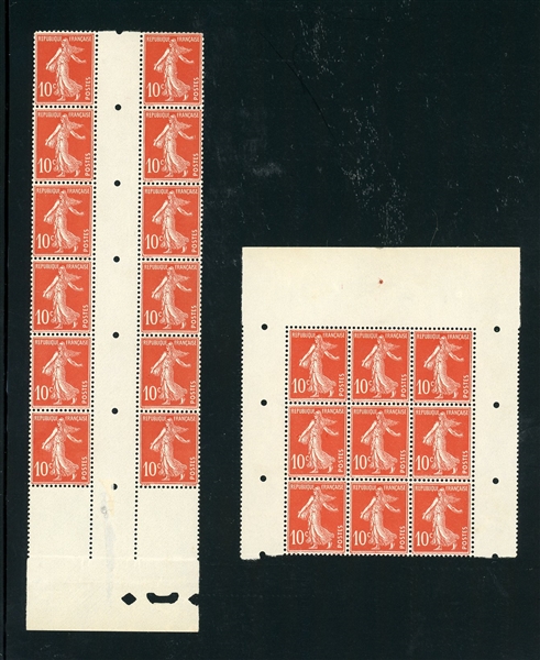France 10¢ Sower Issue - Partial Sheets Destined for 1918 Booklets (Est $1000-1500)