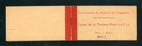 France 10¢ Sower Issue - 1911 Rare Booklet with "ANNULE" Handstamp Overprint (Est $400-500)
