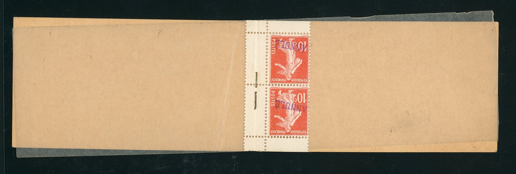 France 10¢ Sower Issue - 1911 Rare Booklet with ANNULE Handstamp Overprint (Est $400-500)