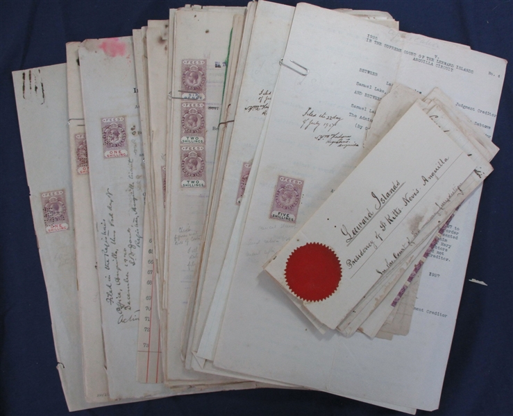 Leeward Islands & St Kitts-Nevis Revenue Stamped Documents (Est $250-300)