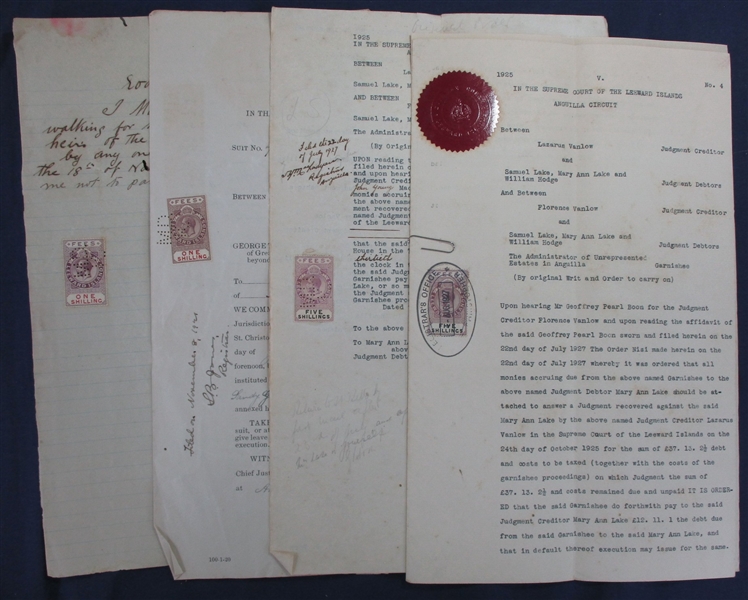 Leeward Islands & St Kitts-Nevis Revenue Stamped Documents (Est $250-300)