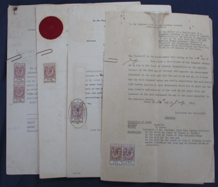 Leeward Islands & St Kitts-Nevis Revenue Stamped Documents (Est $250-300)