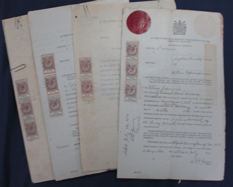 Leeward Islands & St Kitts-Nevis Revenue Stamped Documents (Est $250-300)