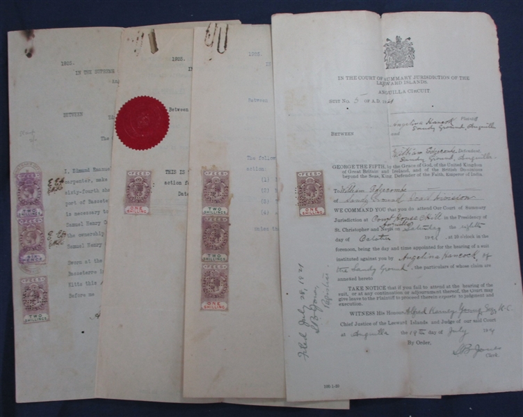 Leeward Islands & St Kitts-Nevis Revenue Stamped Documents (Est $250-300)