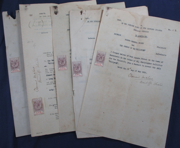 Leeward Islands & St Kitts-Nevis Revenue Stamped Documents (Est $250-300)