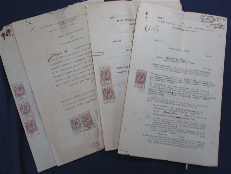 Leeward Islands & St Kitts-Nevis Revenue Stamped Documents (Est $250-300)