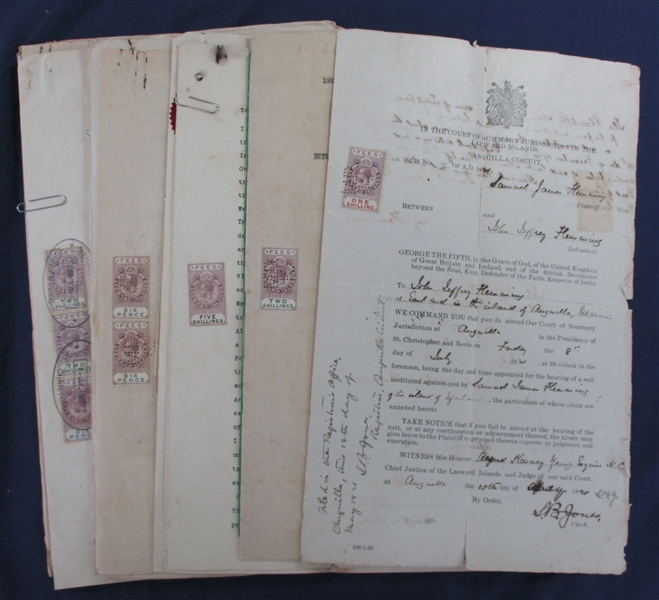 Leeward Islands Revenue Stamped Documents (Est $400-600)