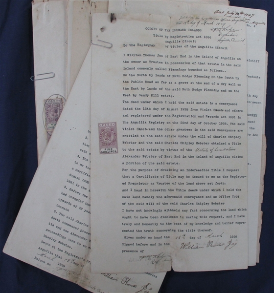Leeward Islands Revenue Stamped Documents (Est $400-600)