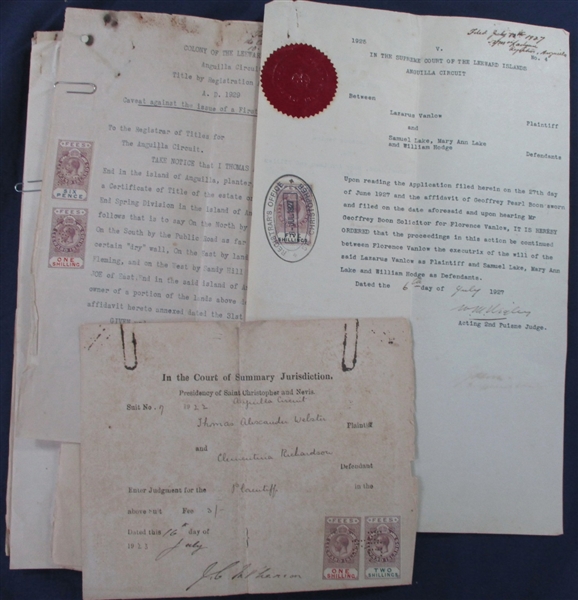 Leeward Islands Revenue Stamped Documents (Est $400-600)