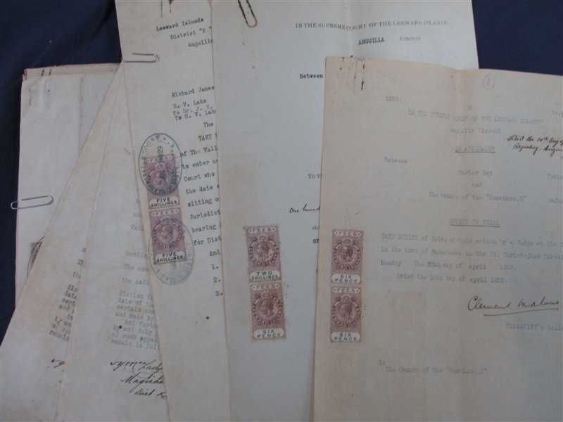 Leeward Islands Revenue Stamped Documents (Est $400-600)