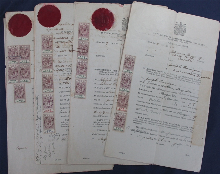 Leeward Islands Revenue Stamped Documents (Est $400-600)